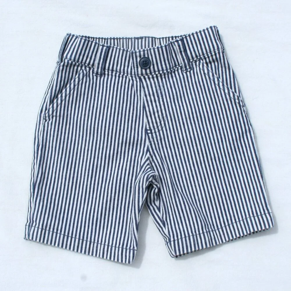 BOYS 4 SEERSUCKER SHORTS BLUE WHITE STRIPED w POCKETS GOOD CONDITION SUMMER PLAY